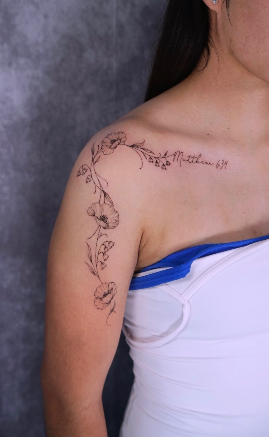 Black and grey shark chest tattoo by Camila at Lions Ink